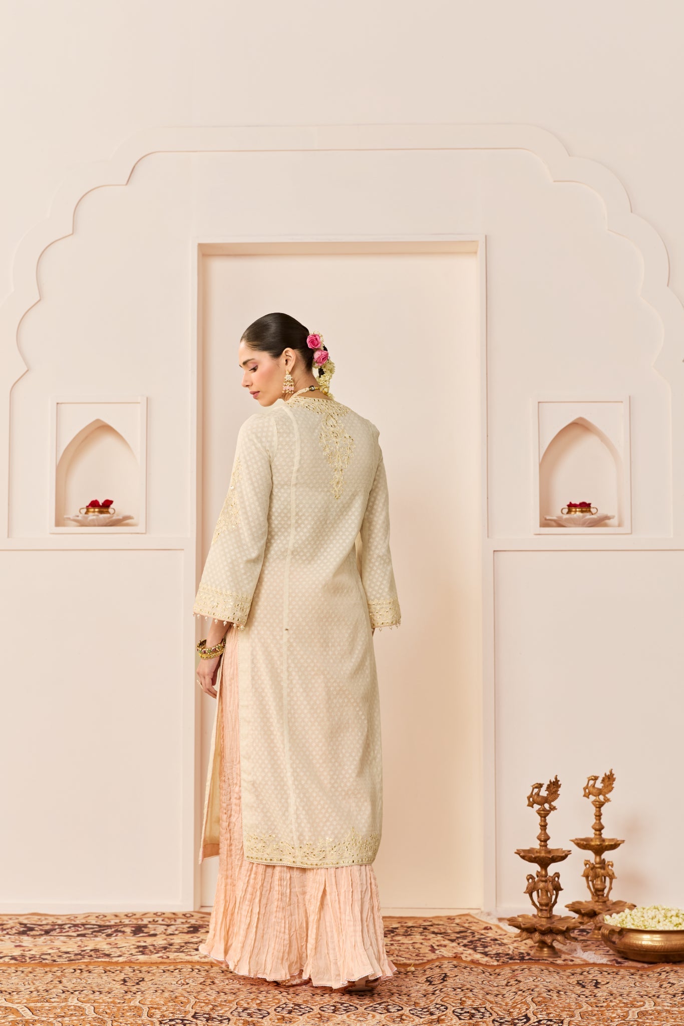 RUHANI - DAISY IVORY LONG KURTA WITH SKIRT AND DUPATTA