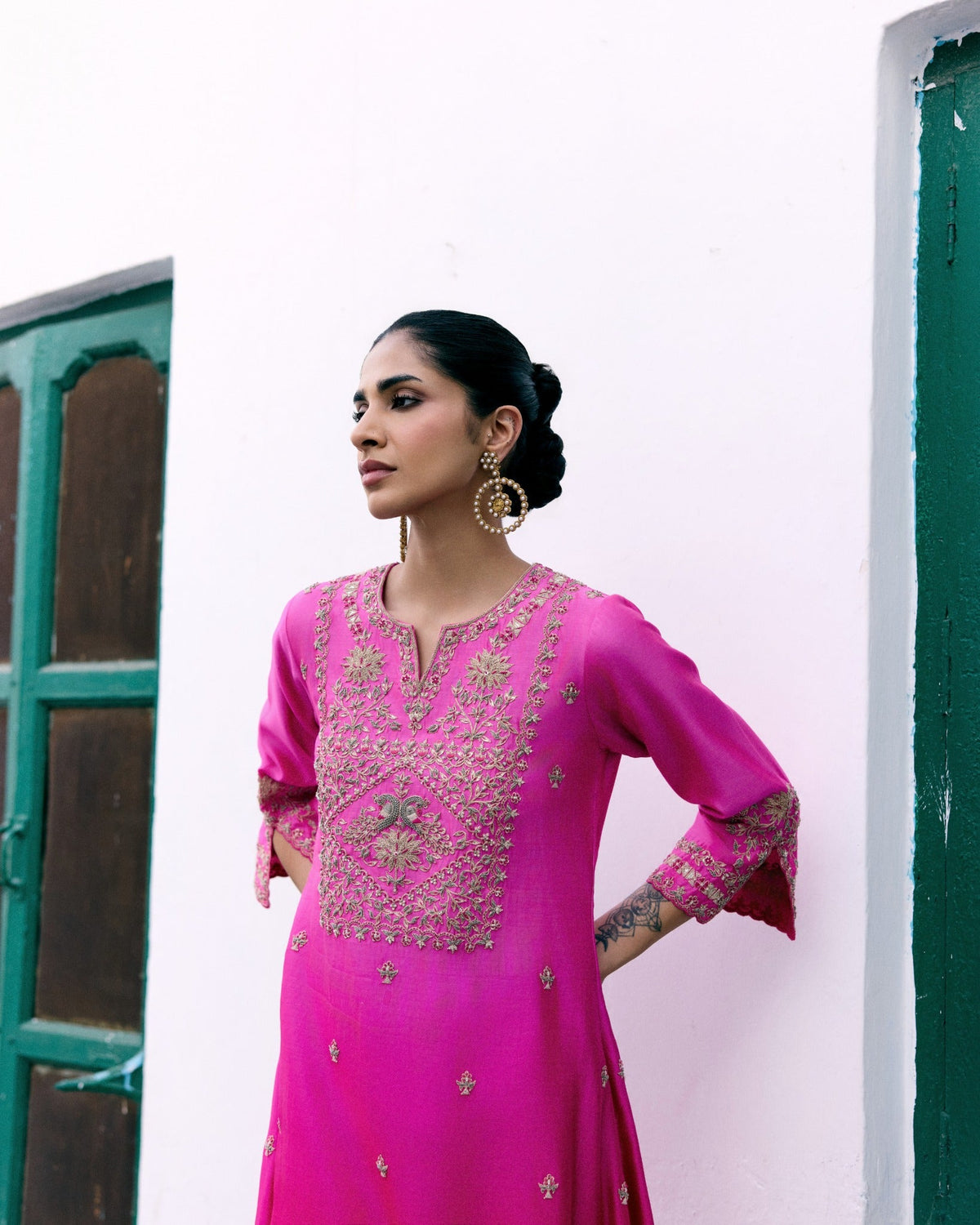 Gulbahar Lotus and Mor Gharchola Kurta Set