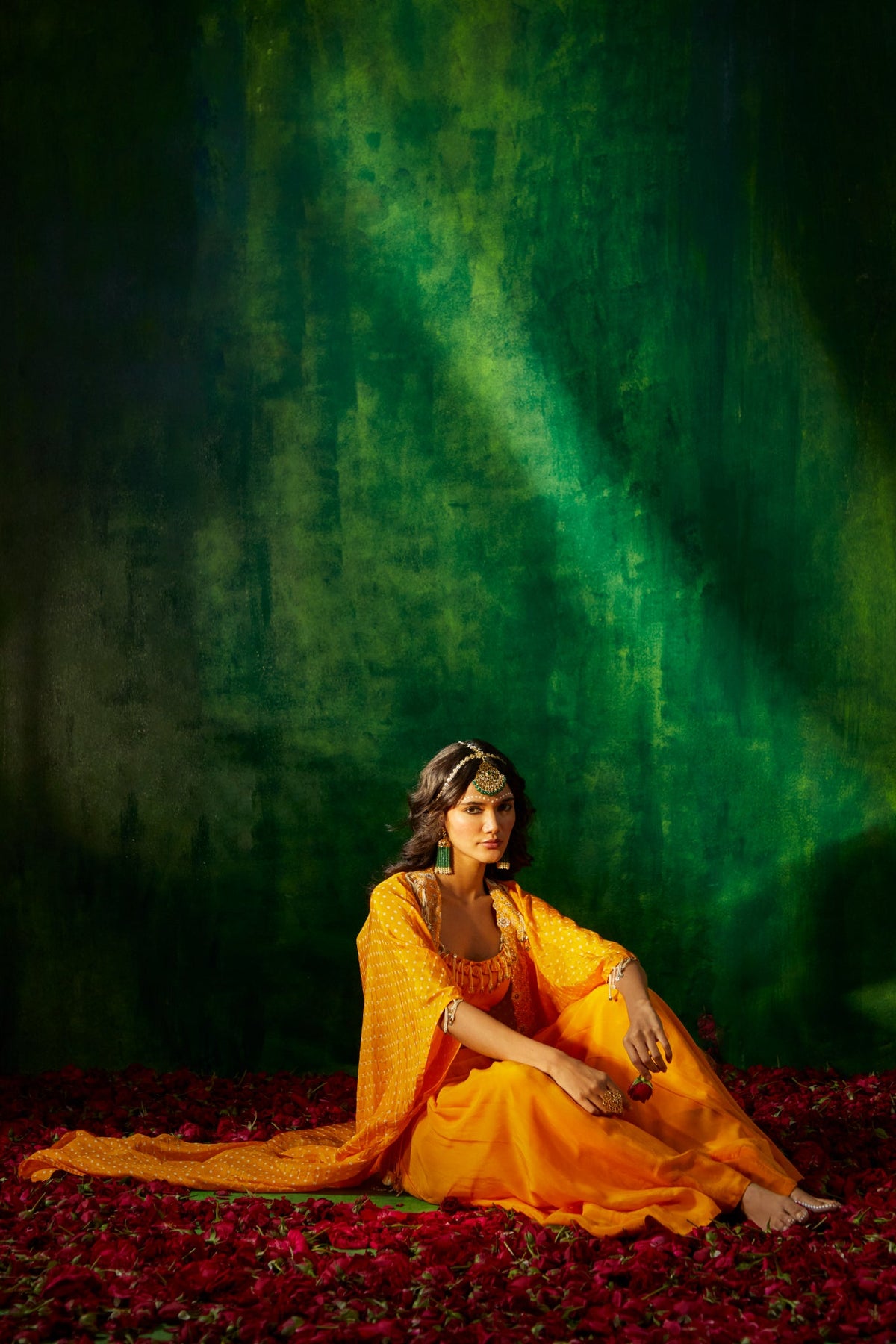 Bandhni cape set with flared pants