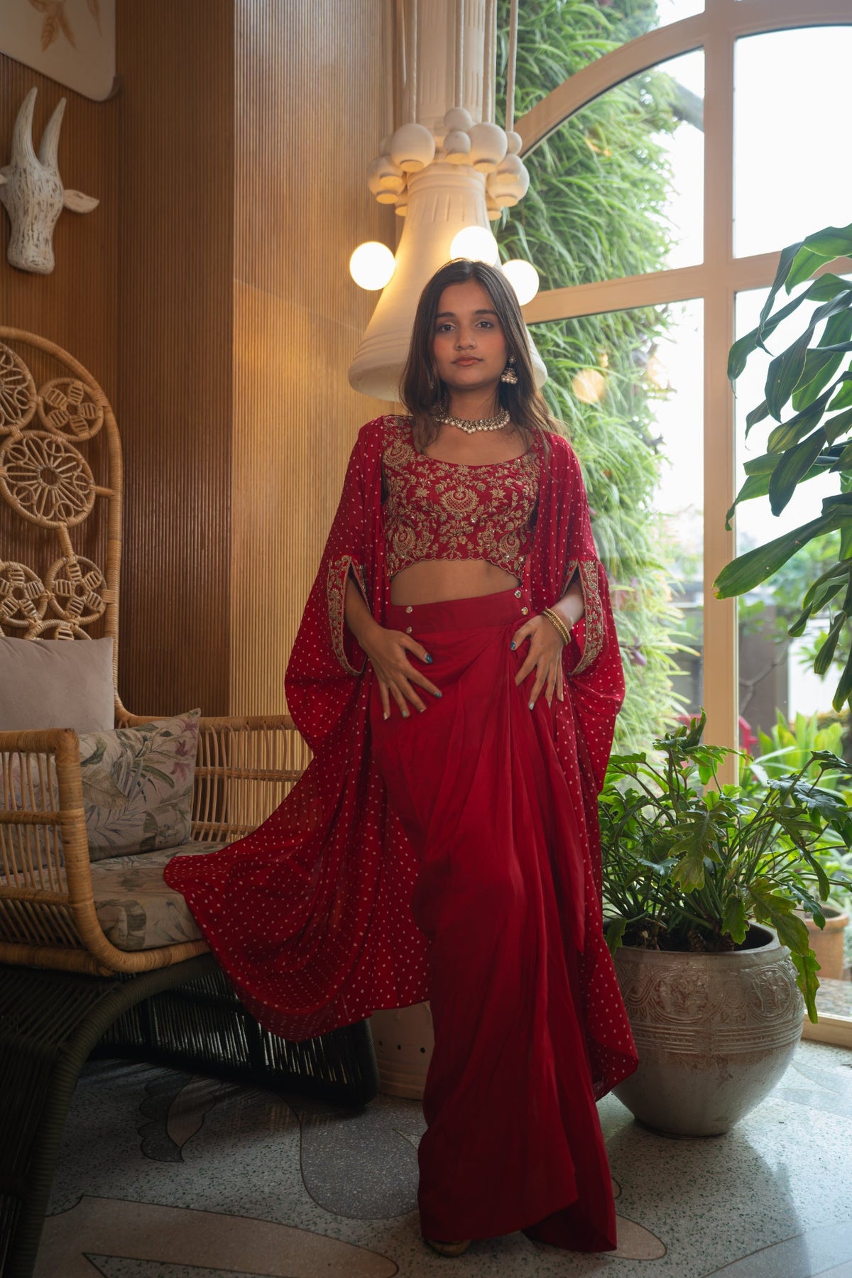 Bandhani Cape Set With a chandbali Crop Top
