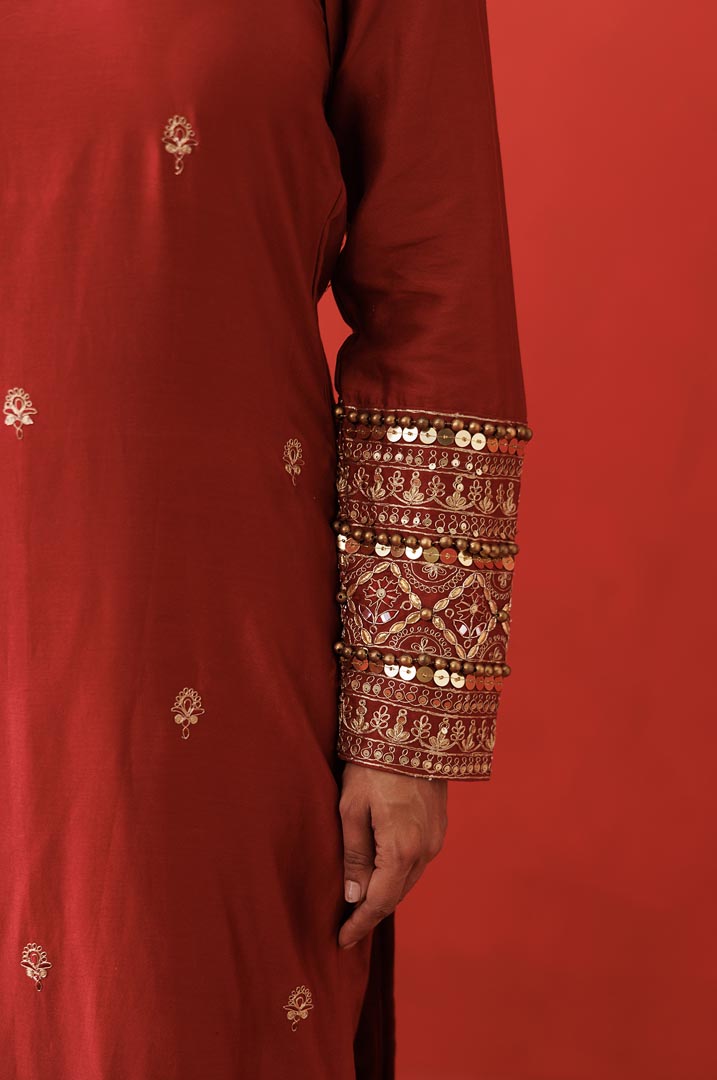 Rustic red halter neck kurta set