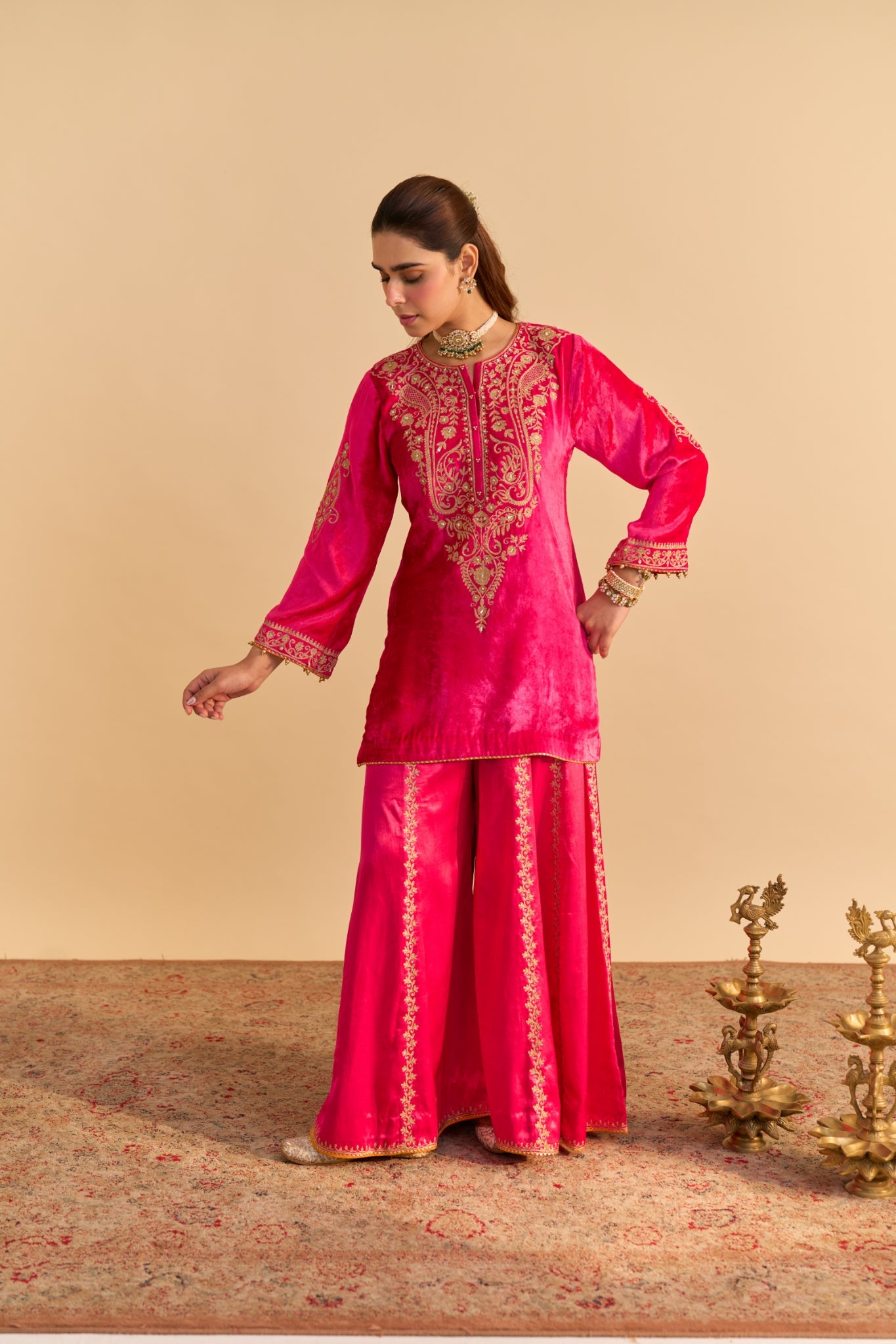 Aroob - Hotpink Kurta with Sharara and Dupatta