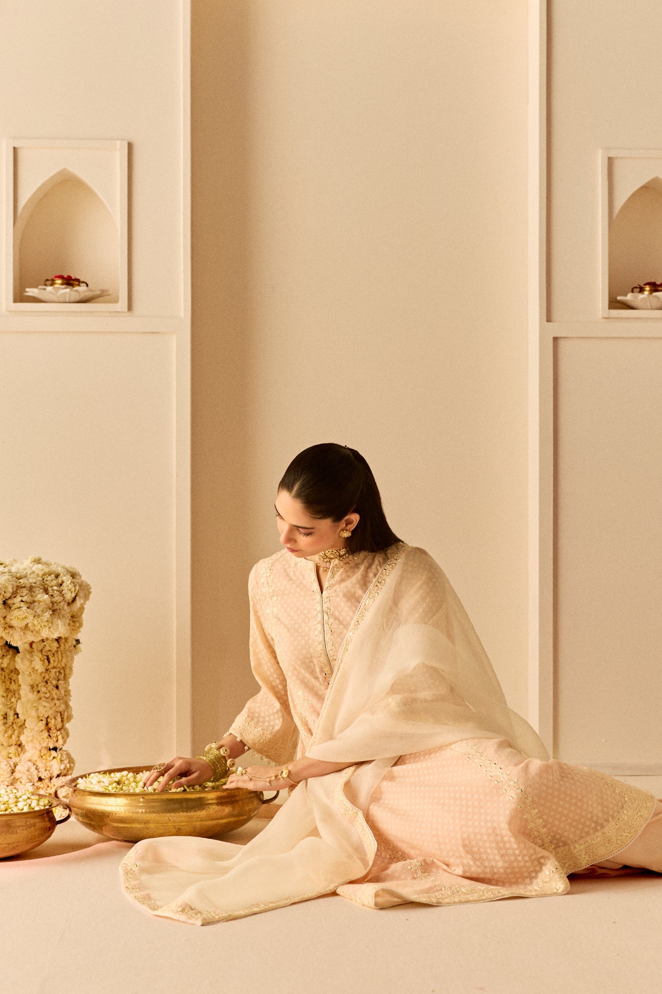FIRDAUS - CARNATION PINK LONG KALIDAAR CHAUGA WITH DOGRI SALWAR AND DUPATTA