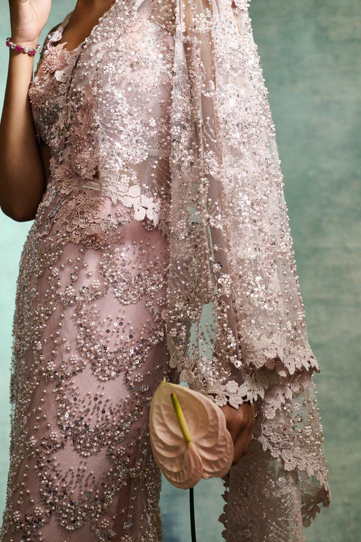 PEARL PINK DRAPE SAREE