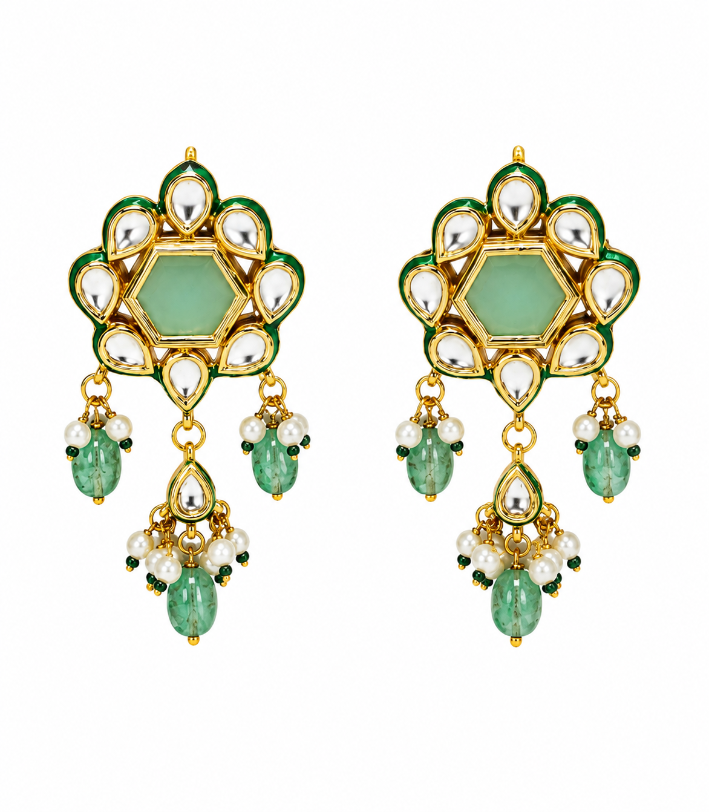 Green Beaded Polki Choker Set with Statement Earring