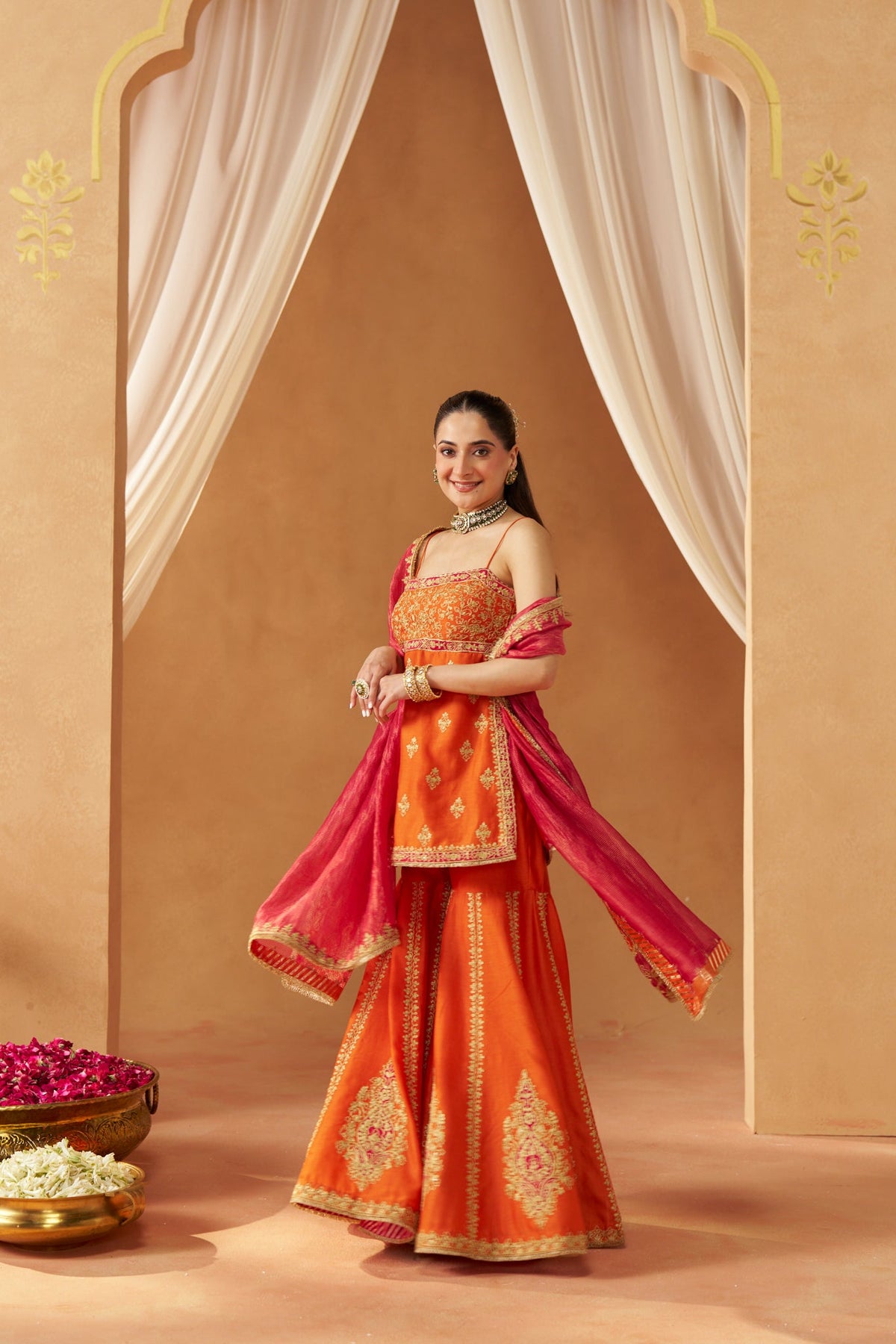 Najma Burnt Orange Kurta with Garara and Dupatta