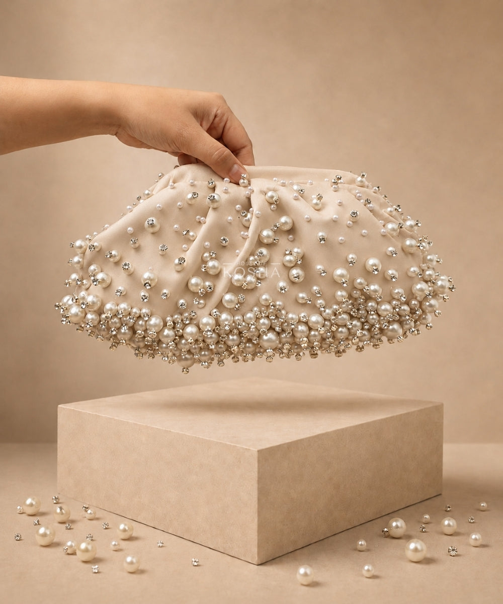 Serene Ivory Suede Embellished Clutch