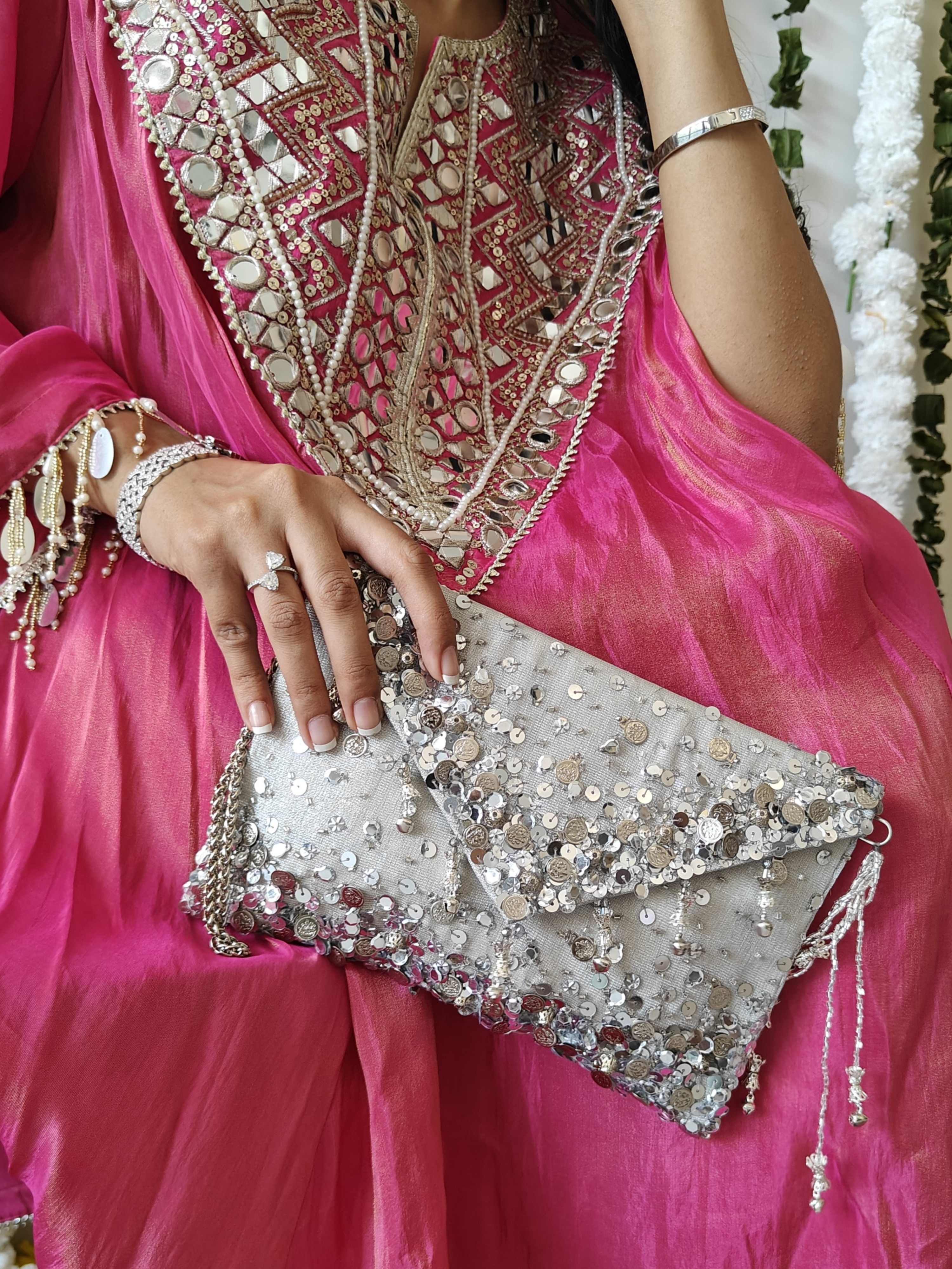 Silver Lifafa Envelope clutch