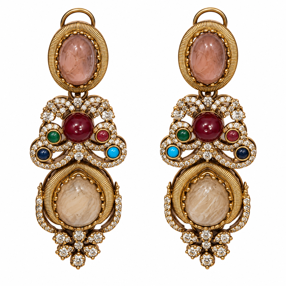Multicolor Semi-Precious Stone Floral Necklace Set