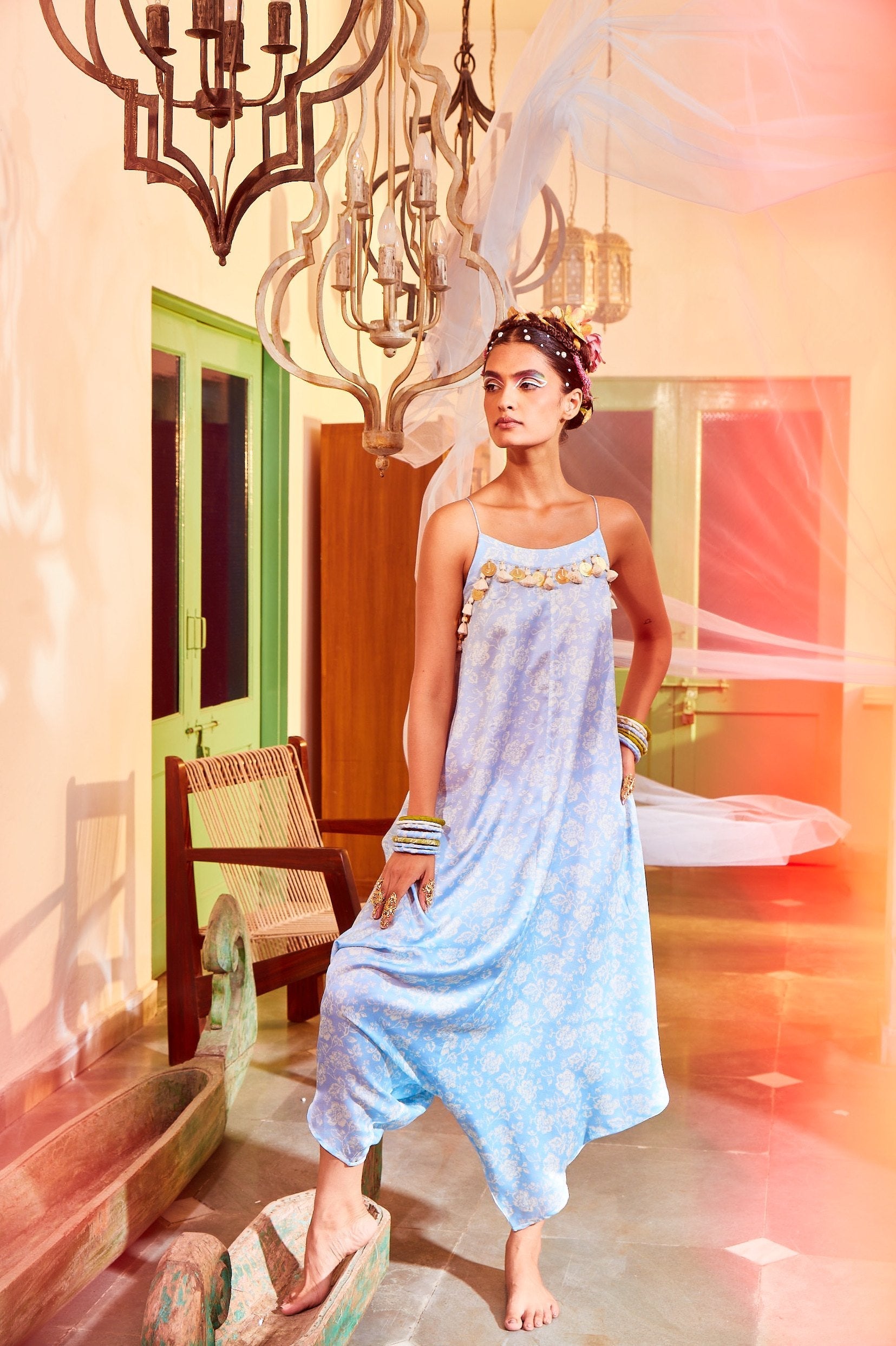 Powder Blue Cowl Jumpsuit