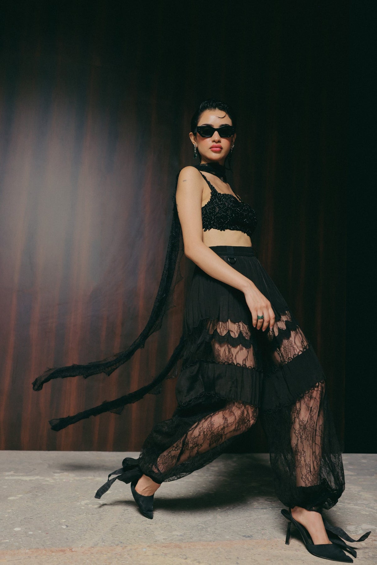 Cutdana Bead Embroidery, Soft Tulle & Silk with Corded Lace, Pant Set, Blouse Silhouette