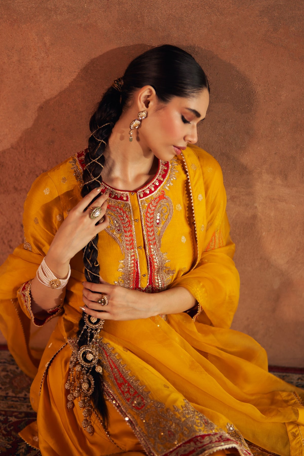 Mustard Silk Chanderi Short Kurta with Dhoti Salwar Set