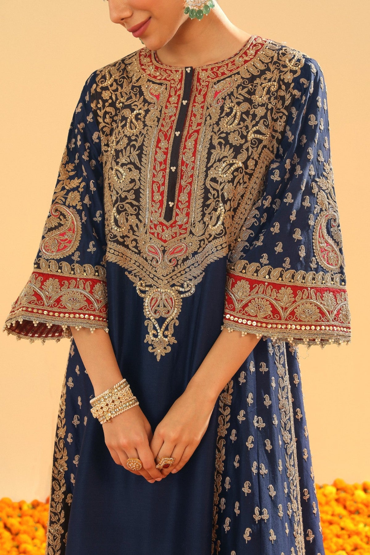 Hana - Deep Blue Long Kalidaar Chauga with Salwar and Odhni