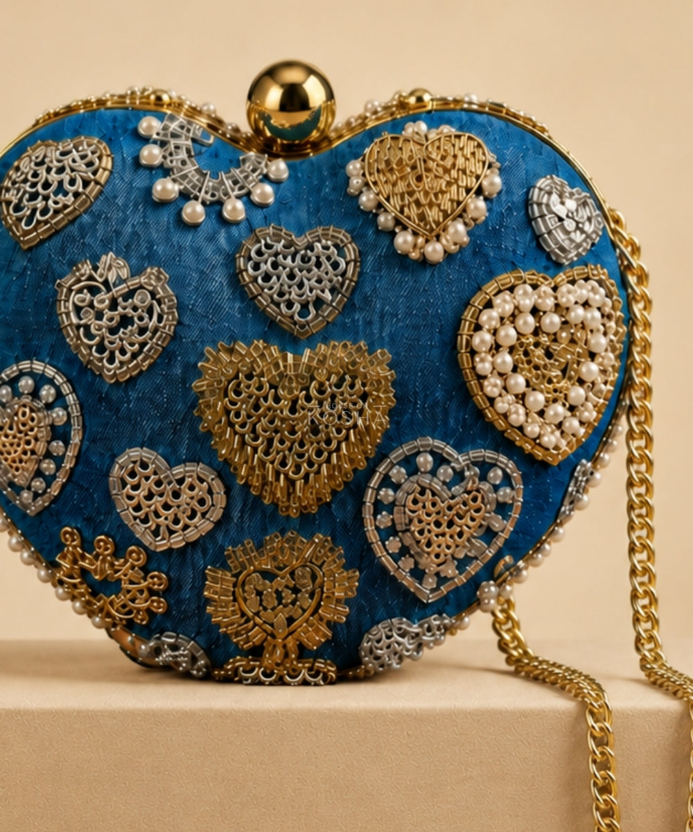 Alizeh Gold & Silver Denim Embroidered Heart Bag