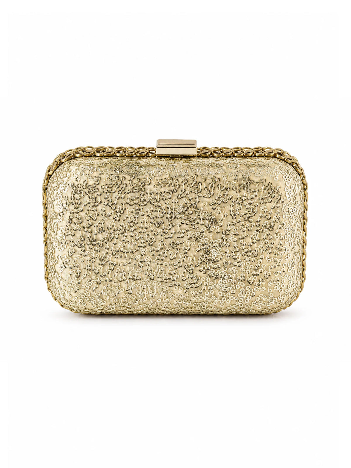 Brown Jewel-Inspired Embellished Clutch Bag with Pearl & Gold Detail