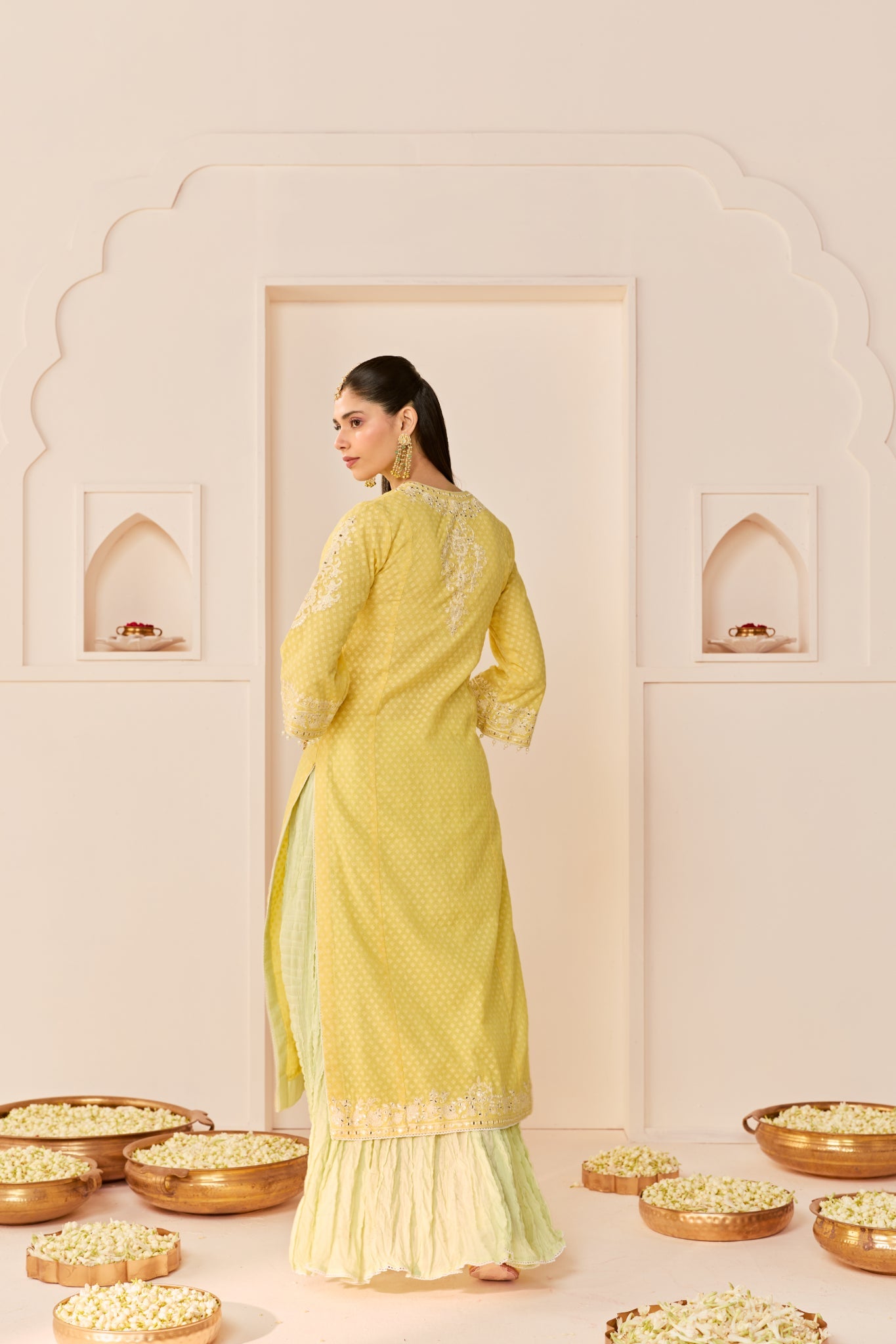 RUHANI - LEMON YELLOW LONG KURTA WITH SKIRT AND DUPATTA