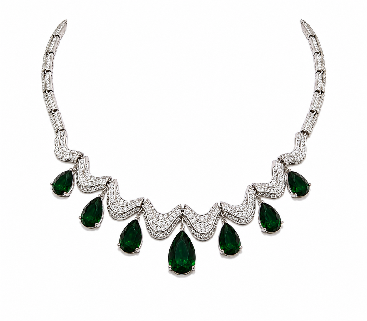 Emerald Teardrop Necklace Set with Drop Earring