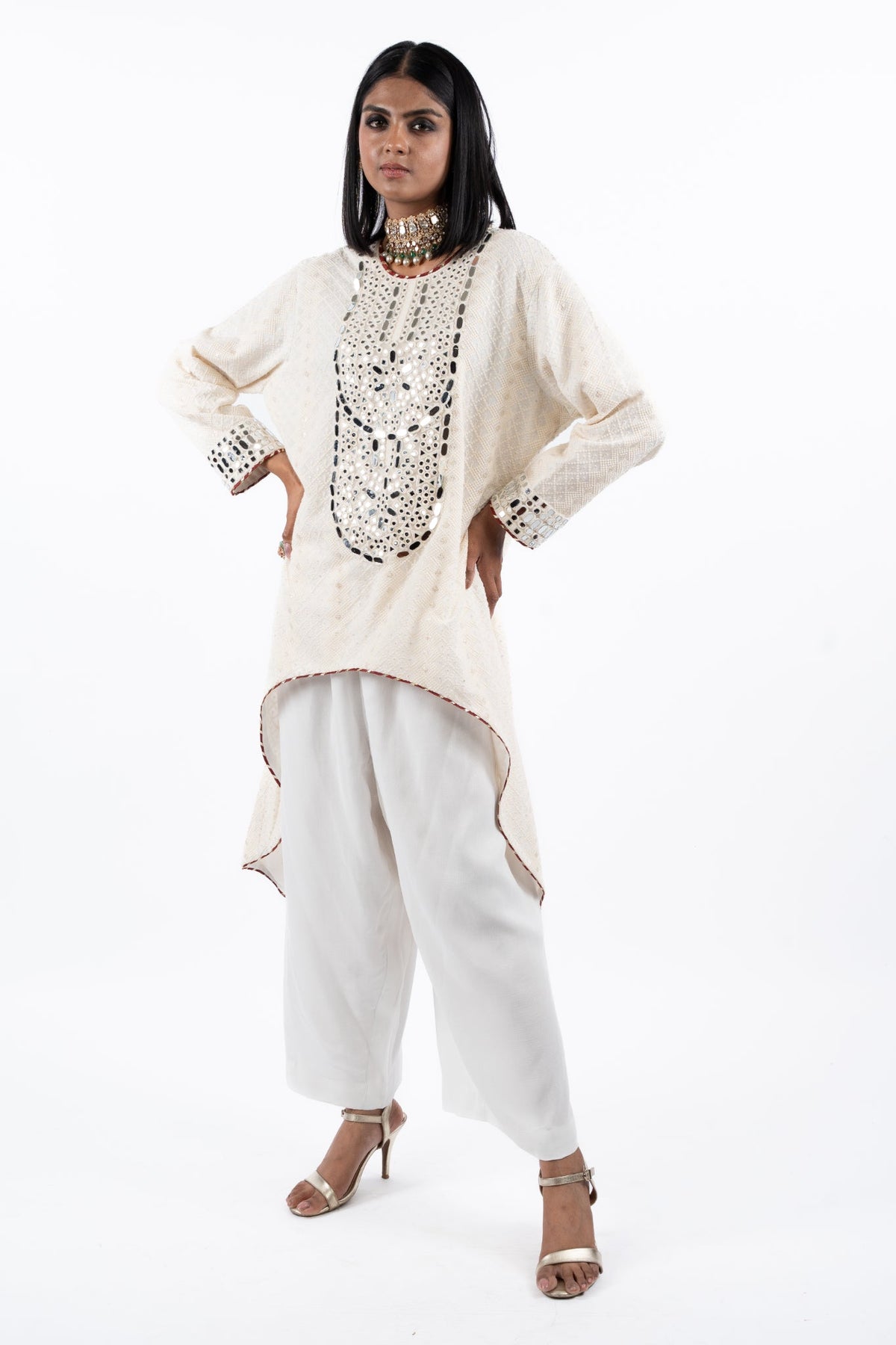 Ivory Luxe Mirror-Embellished Kurta Set