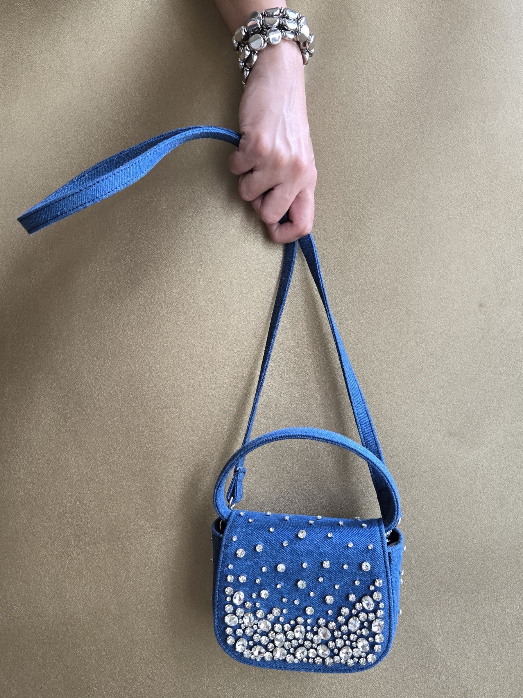 Blue Crystal Denim Bag