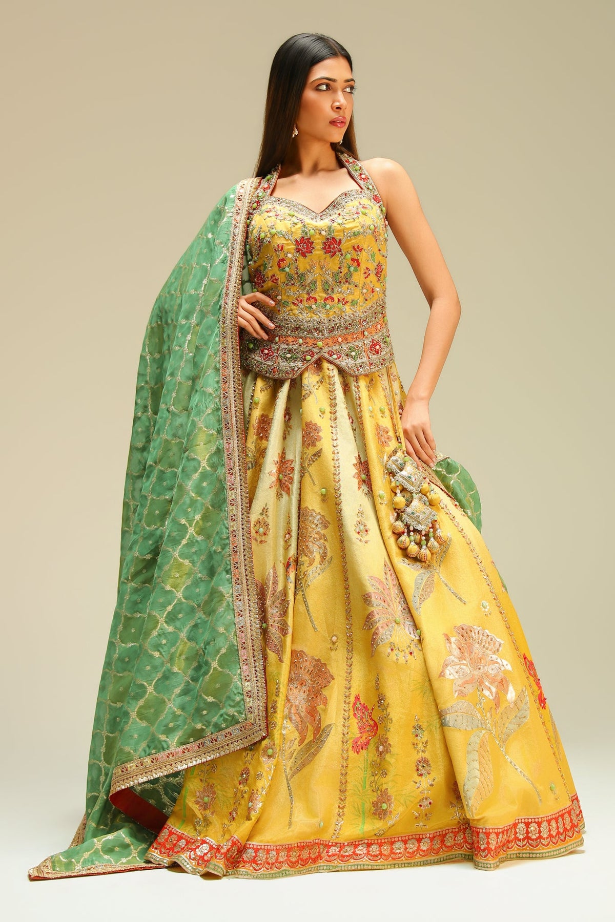Gulnaar Floral Tissue Silk Lehenga Set