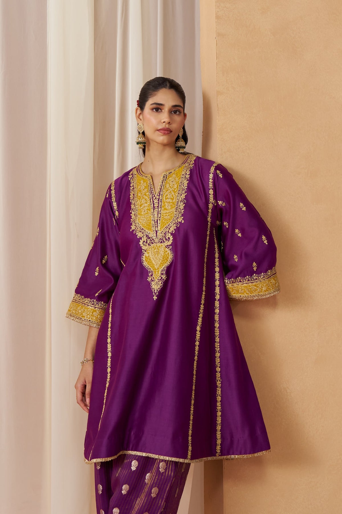 Maahgul Deep Purple Kalidaar Chauga with Salwar with Dupatta
