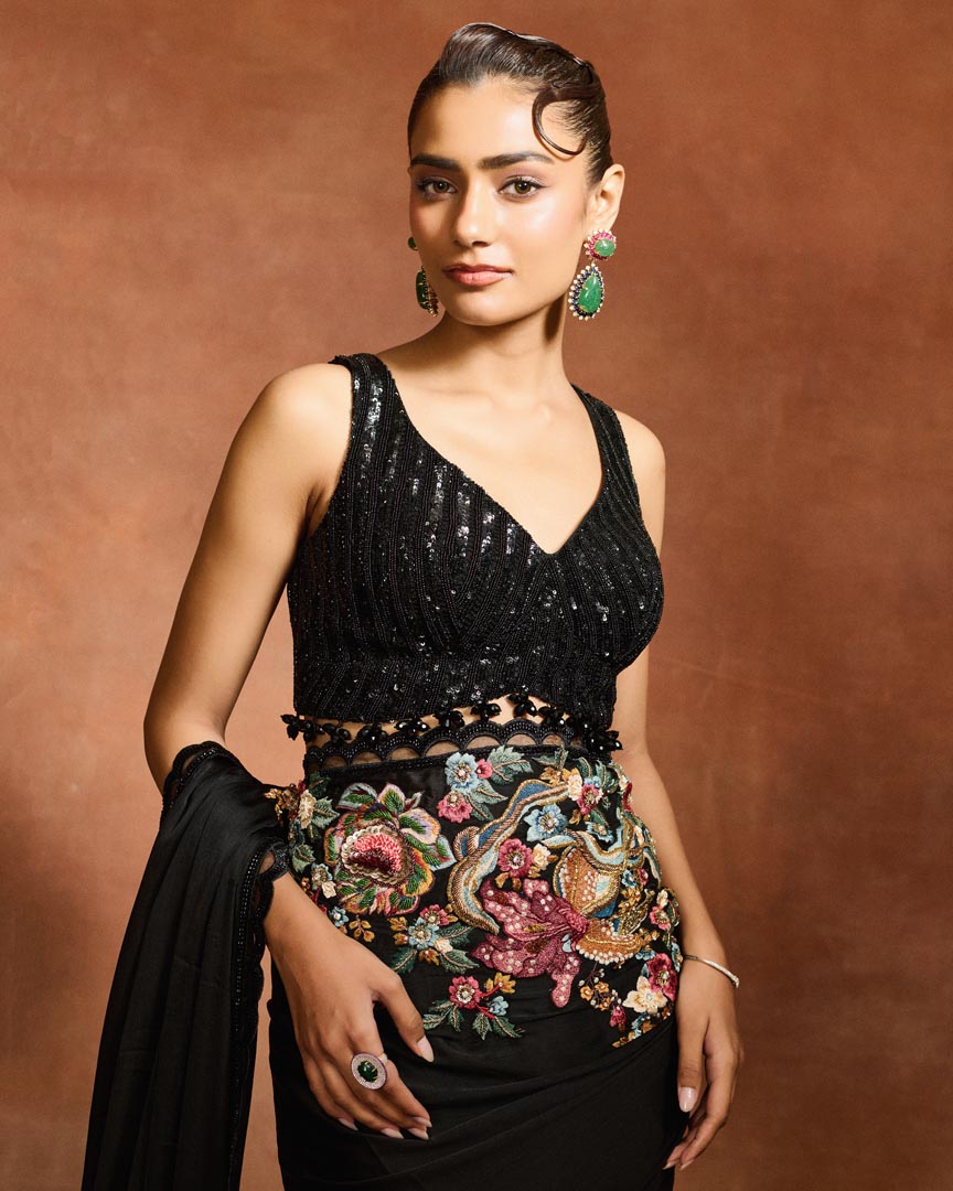 MIDNIGHT EMBROIDERED SAREE SET