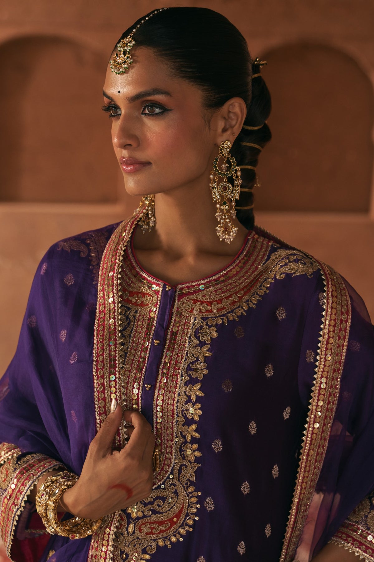 Deep Purple Pure Silk Banarasi Kurta Salwar Set with Dupatta