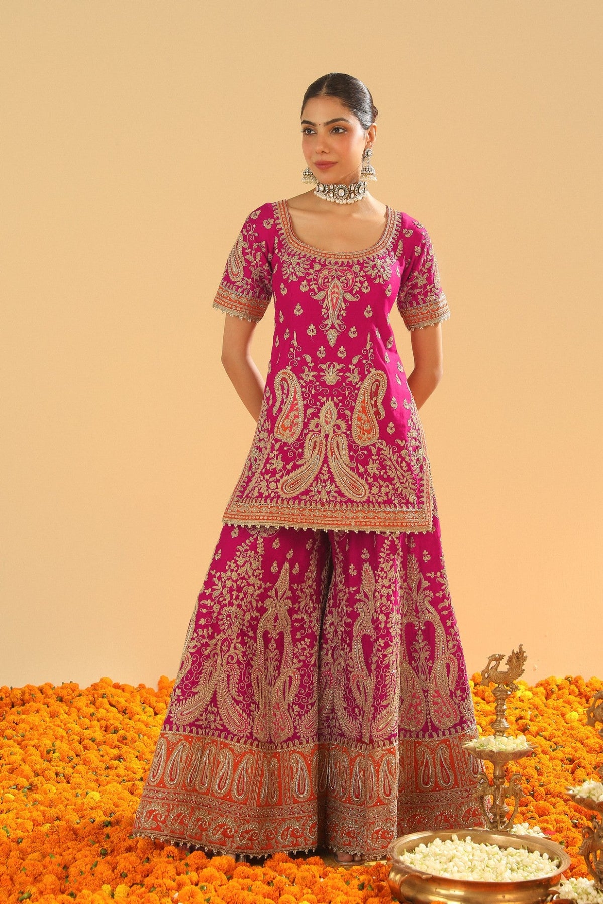 Ishwa - Hotpink Kurta with Sharara and Dupatta