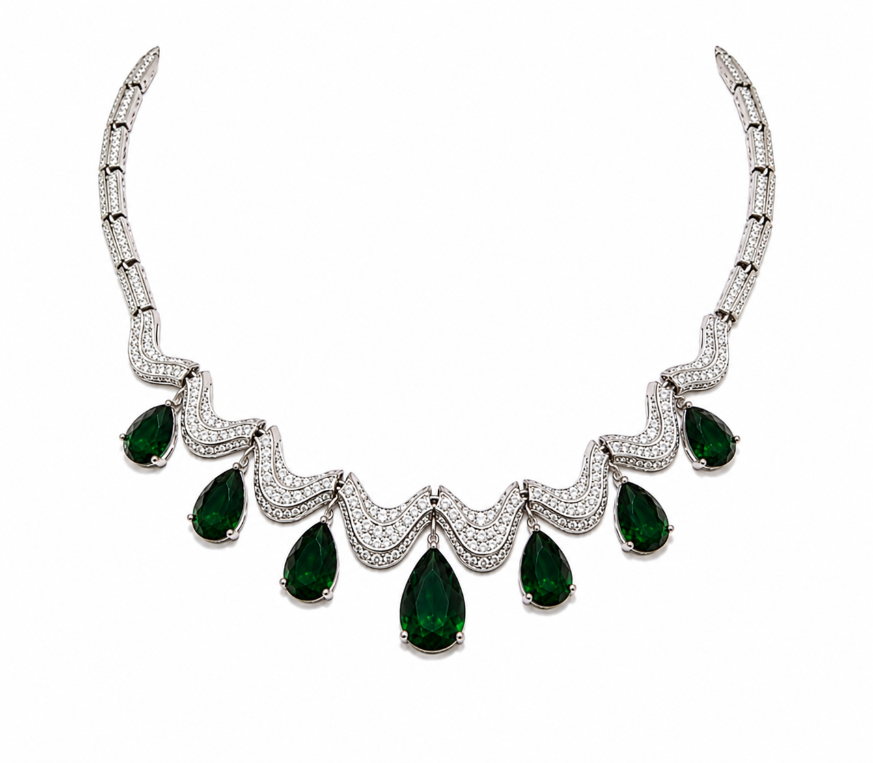 Emerald Teardrop Necklace Set with Drop Earring