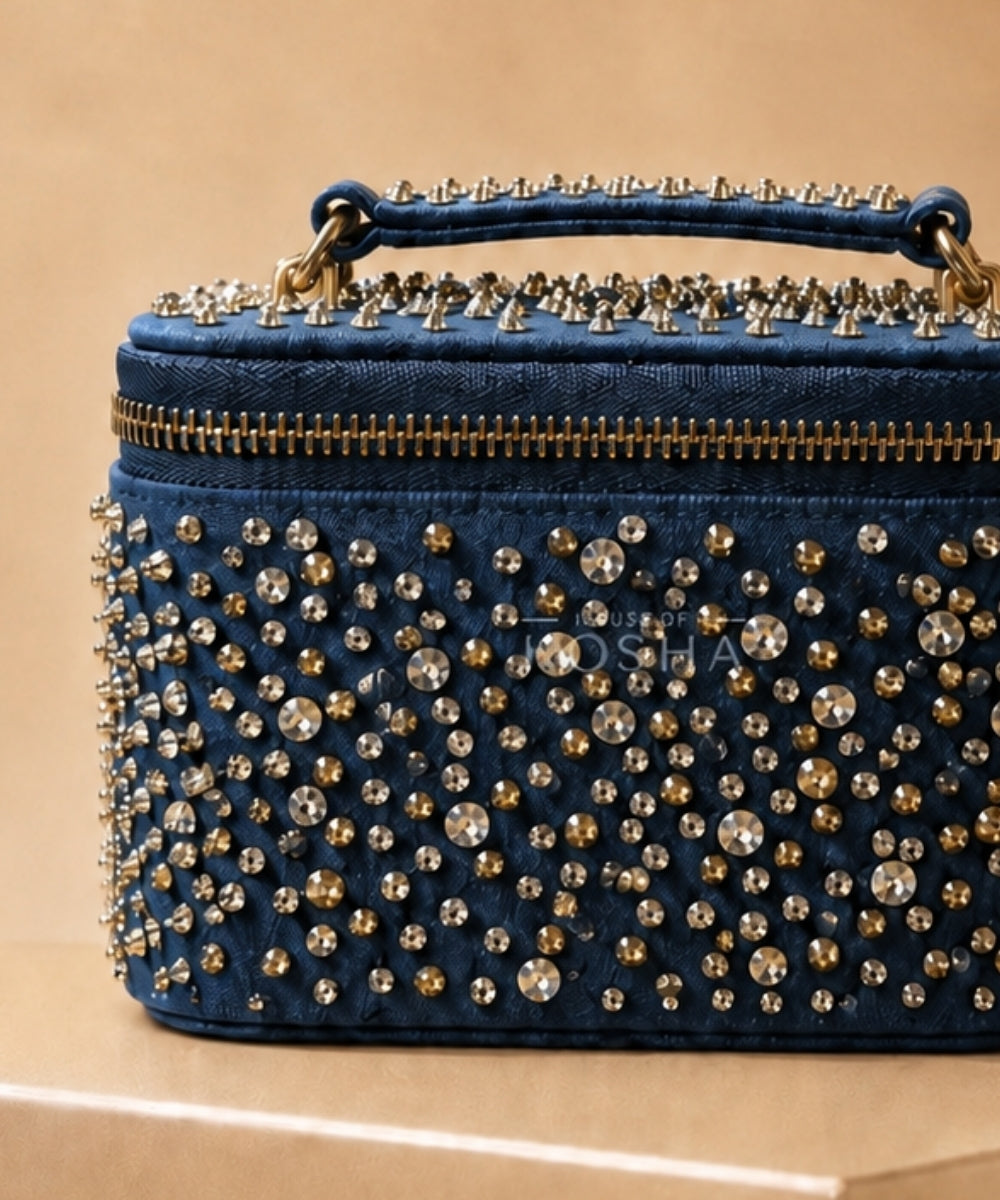 Inaya Gold & Silver Denim Embroidered Vanity Bag
