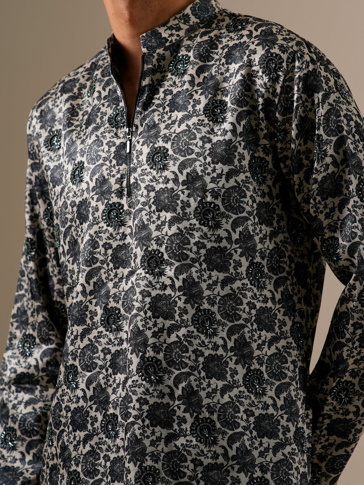 Charcoal Bloom Kurta Set