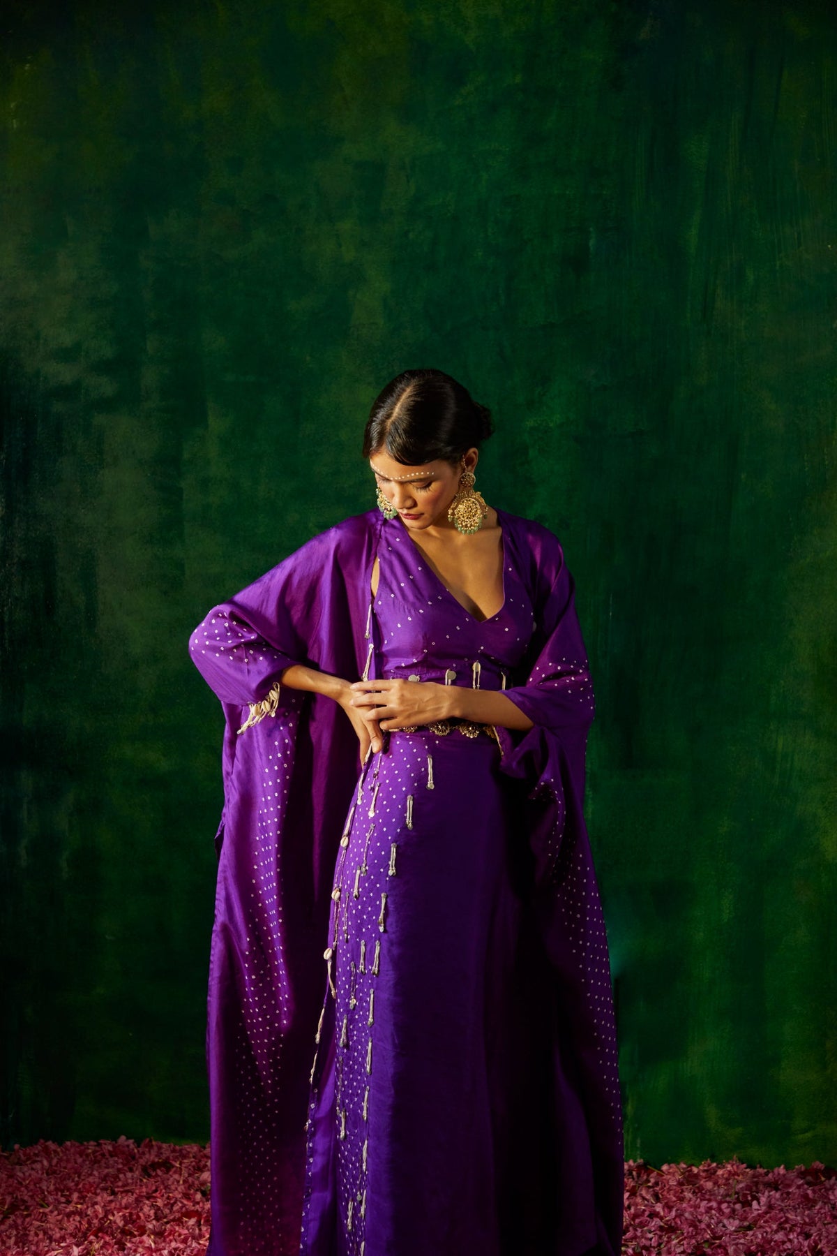 coin and thread bandhni cape set