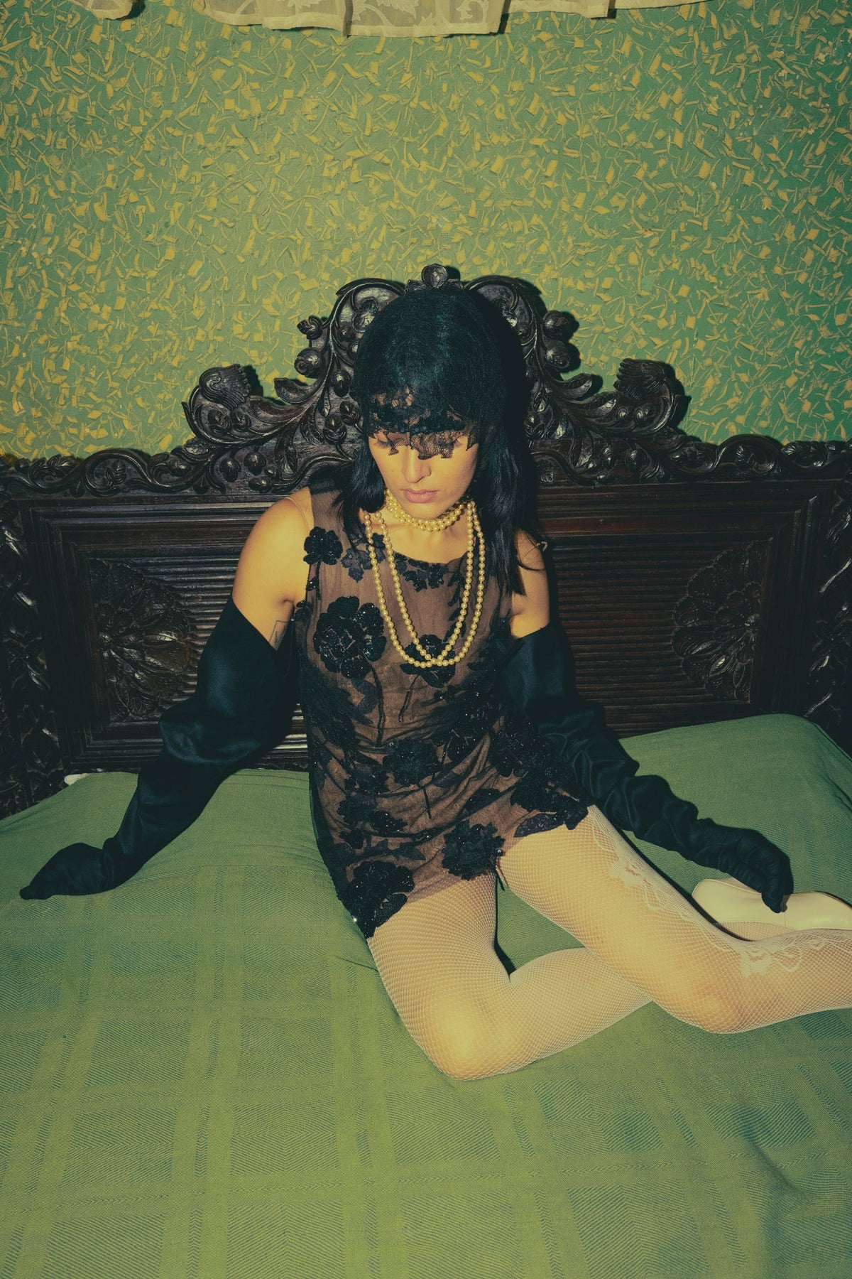 Black, Persian Embroidery, Tulle & French Lace, Shift Dress, Negligee Silhouette