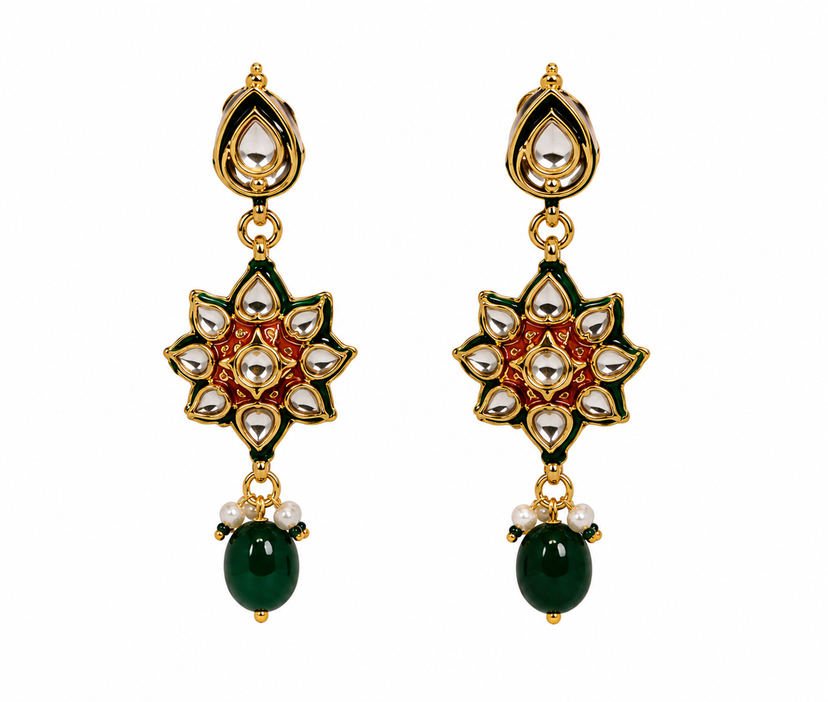 Layered Kundan & Emerald Beaded Necklace Set