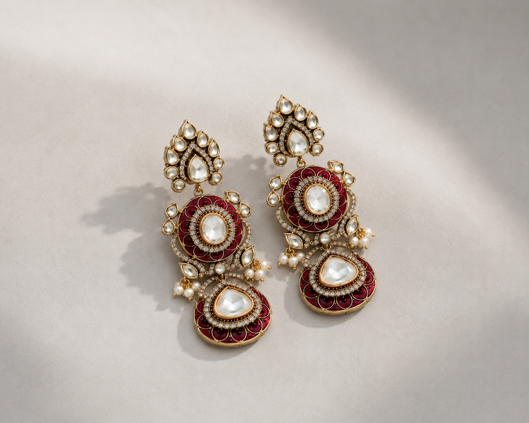 Ruby Red Polki Choker Set