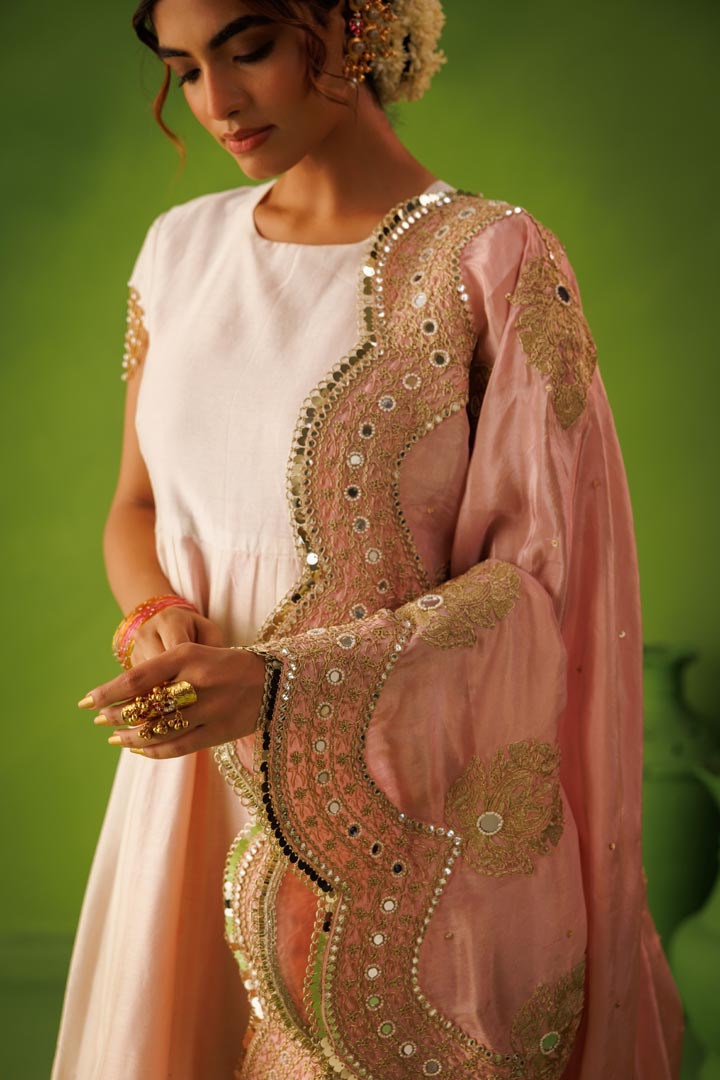 Ivory and baby pink reversible anarkali set