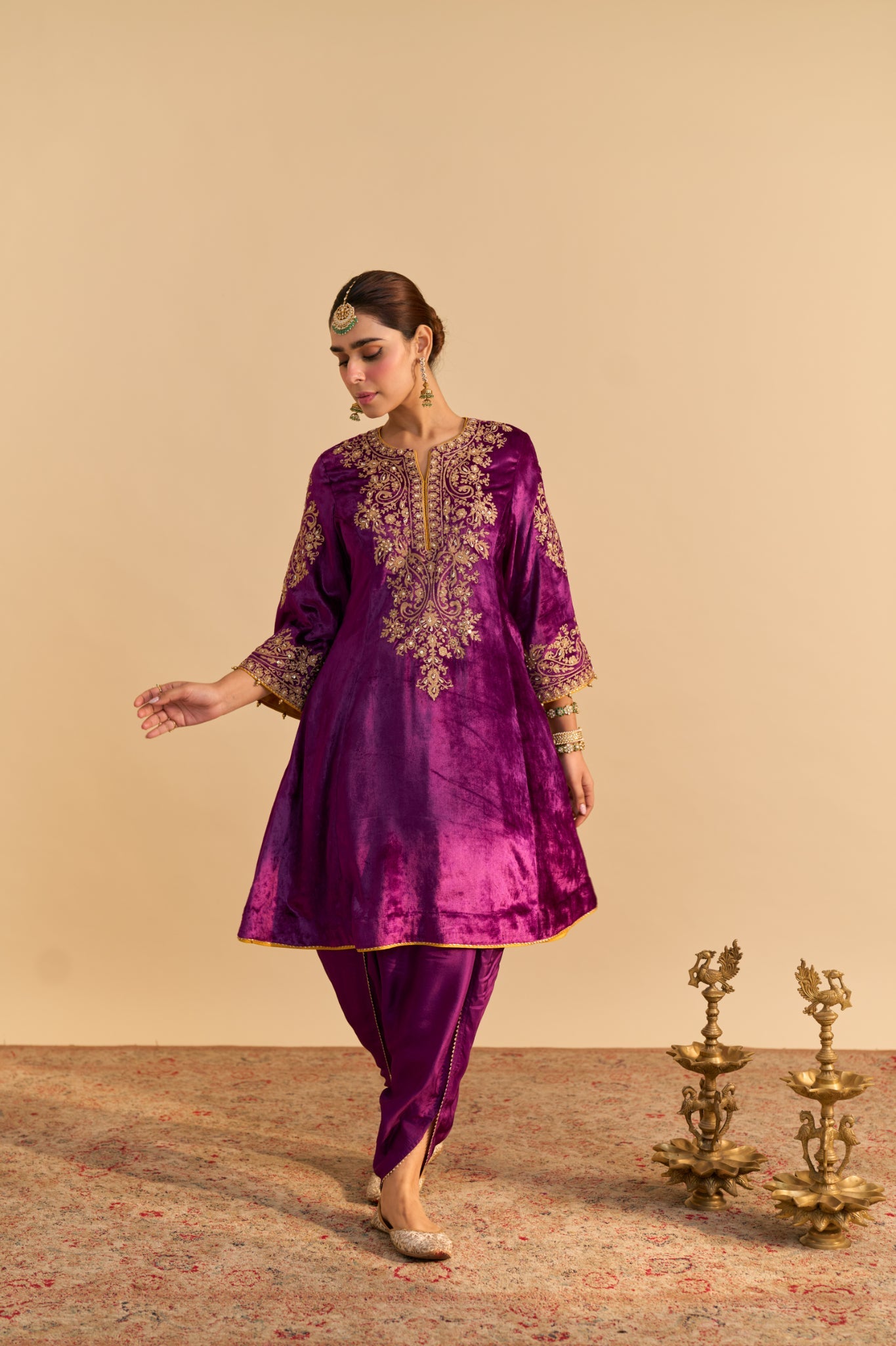 Eira - Deep Purple A-line Kurta with Dhoti with Dupatta