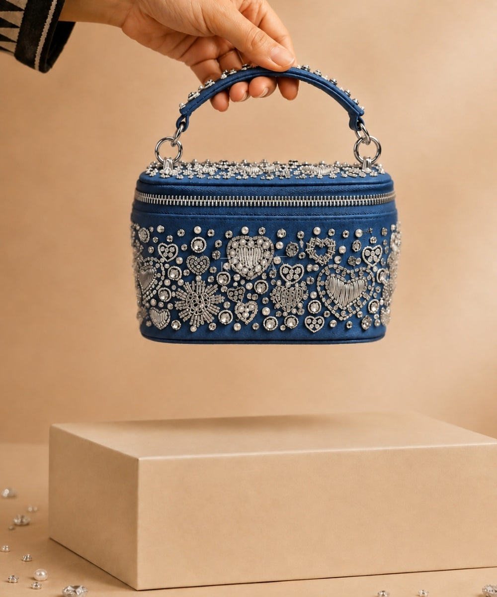 Alizeh Silver Denim Embroidered Vanity Bag