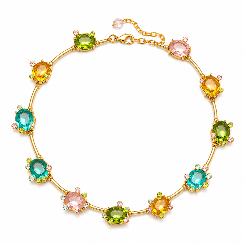 Multi-Coloured Floral Gemstone Necklace Set