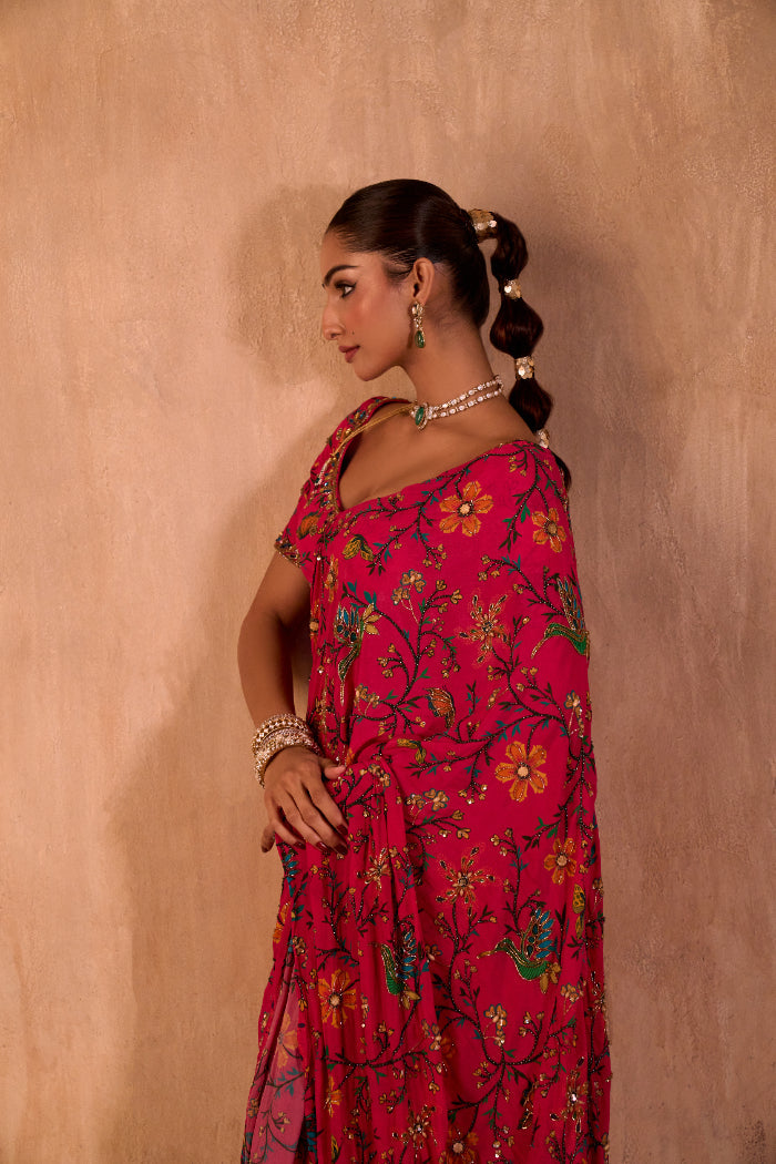 PINK PRINT CHOLI WITH EMBROIDERED SARI SET - image 5