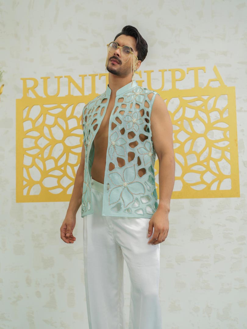 Blue Cutwork Floral Bundi only