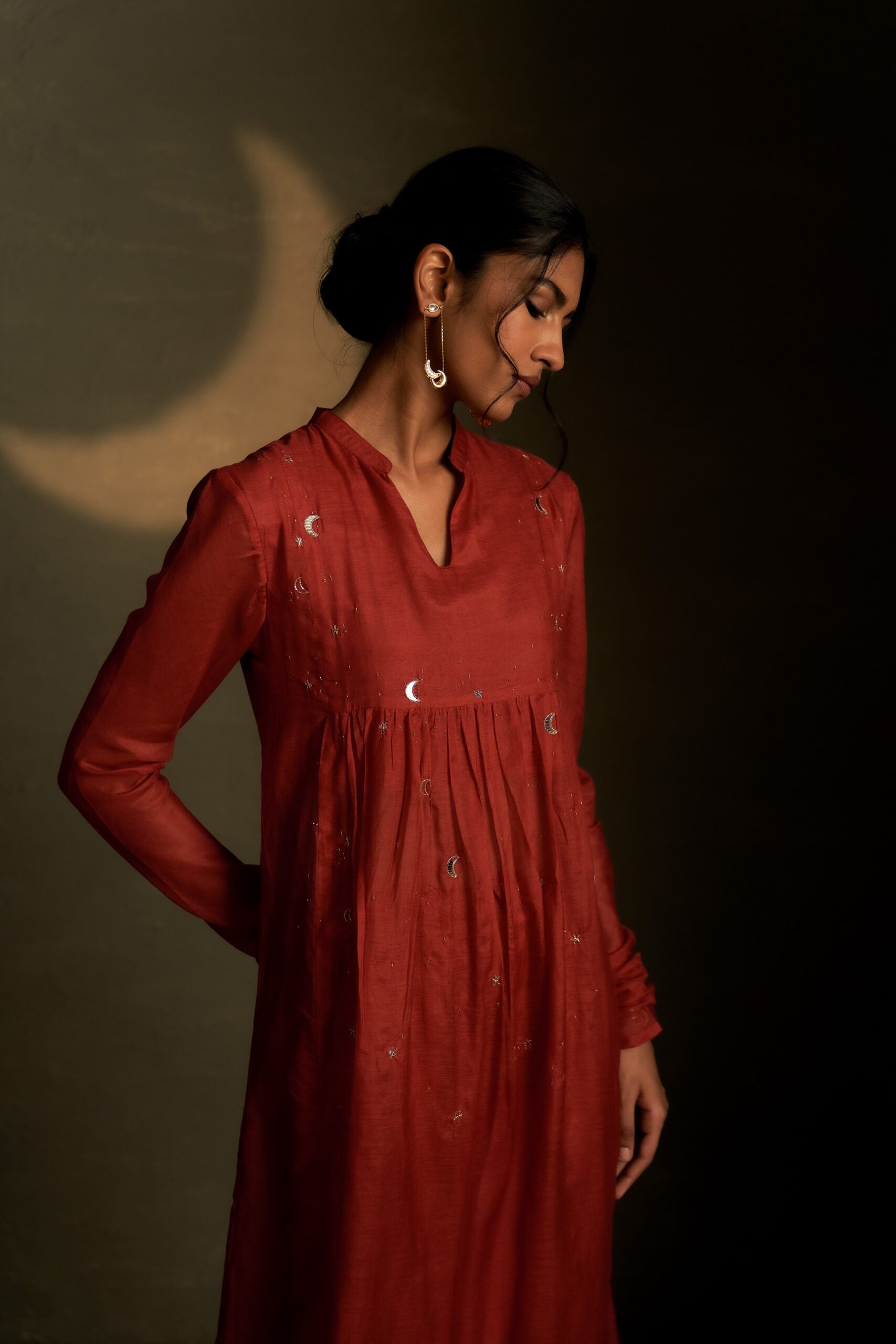 Moonlit Crimson Long Kurta Set