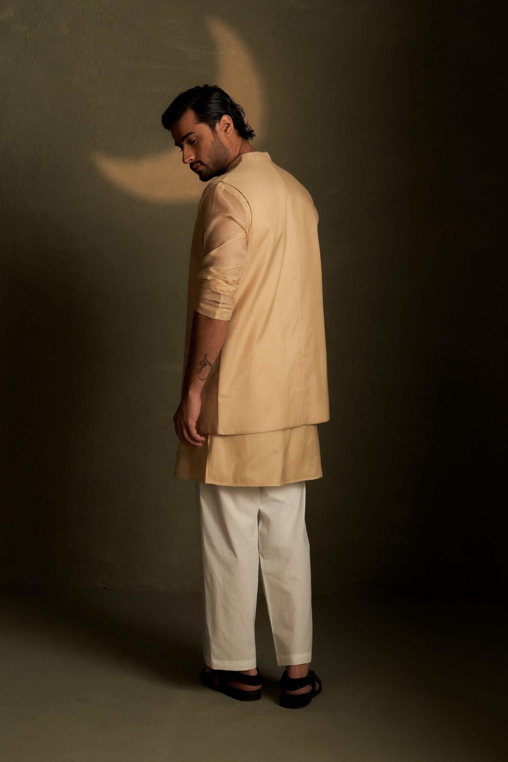 Beige Long Open Jacket