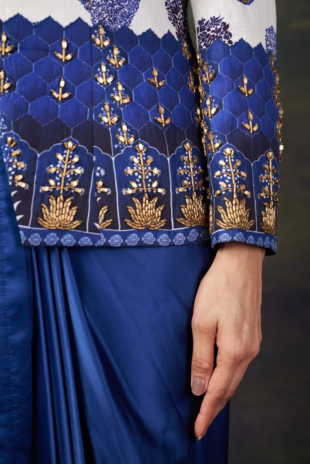 Hand Embroidered Coat with Pre-Draped Saree