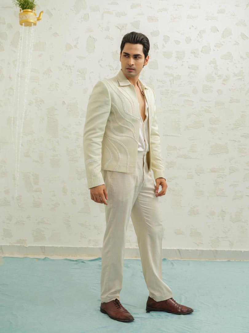 Crop Linen Jodhpuri Set