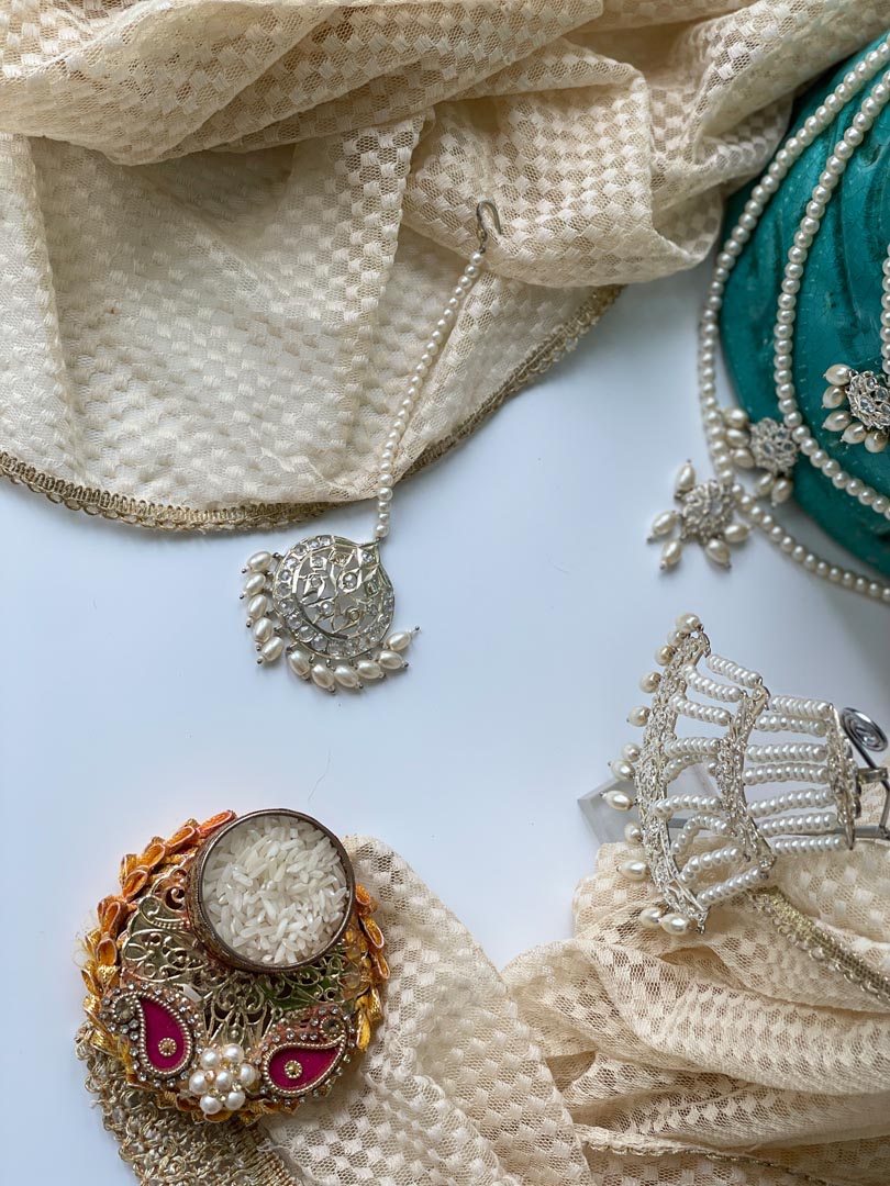 White Finish Pearl Long Layered Kundan Necklace with Choker Complete Set