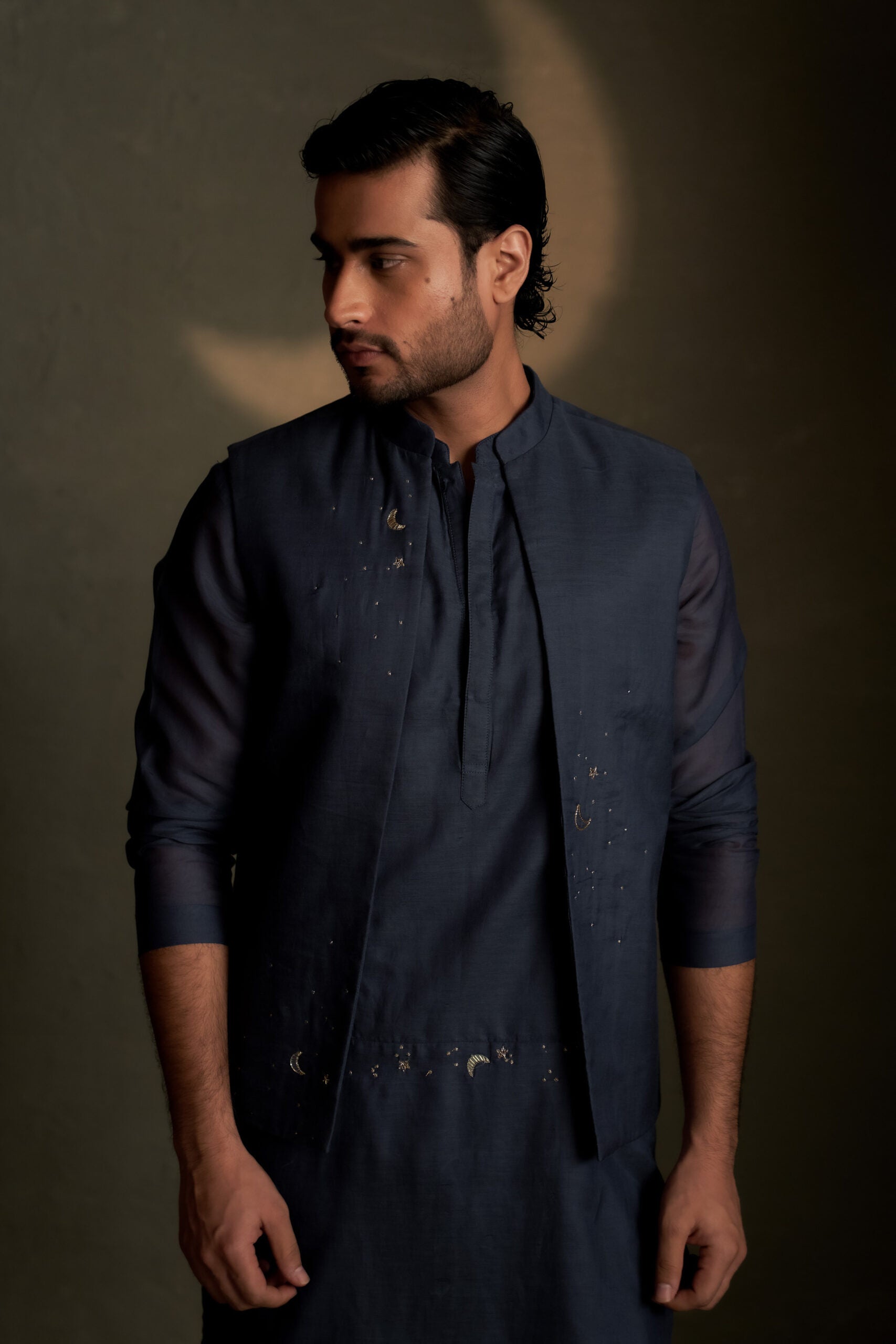 Blue Dusk Long Kurta Set with Short Jacket