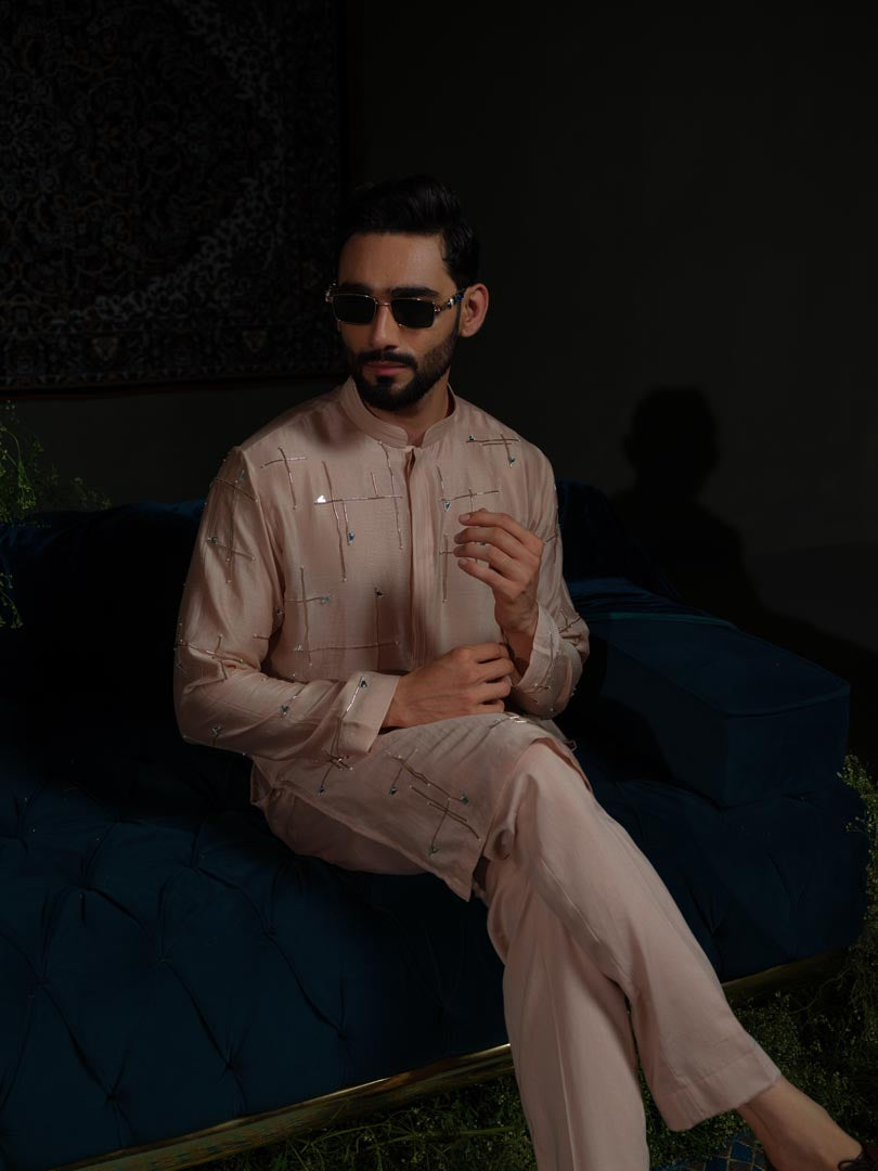 Dusty Peach Geometry Kurta Set
