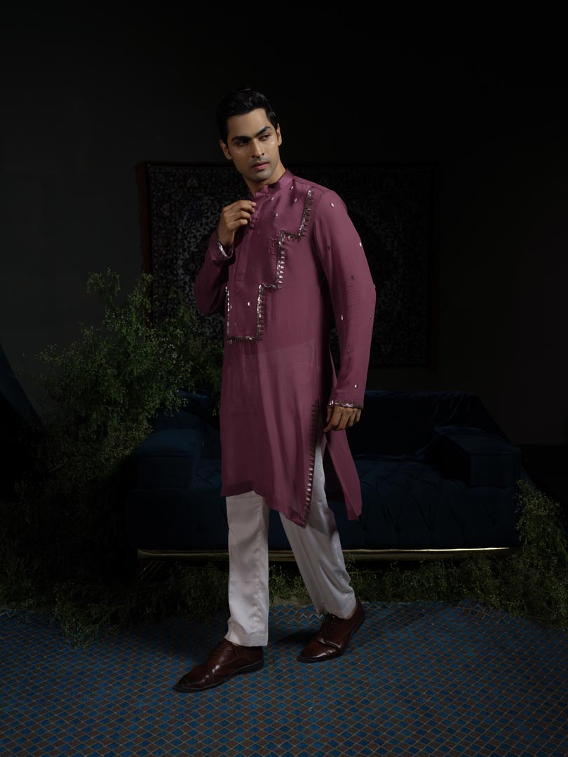 Purple Panel Kurta Set