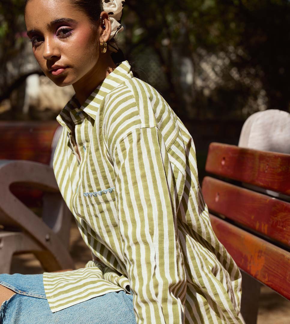 ESME WOMENS SHIRT- STRIPES WITH EMBROIDERY ON POCKET